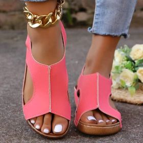 New Summer Wedges Sandals With Elastic Band Design Casual Fish Mouth Shoes For Women (Option: Pink-Size42)