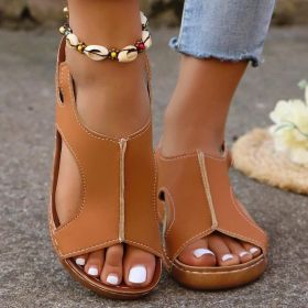 New Summer Wedges Sandals With Elastic Band Design Casual Fish Mouth Shoes For Women (Option: Dark Brown-Size42)