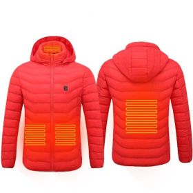 Men Heated Puffer Jacket Electric Heating Coat Insulated Hood Windbreaker (Option: Red-2xl)