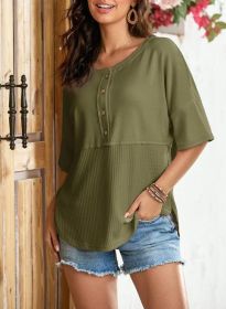 Women's Waffle Knit Top Fashion (Option: Green-XL)