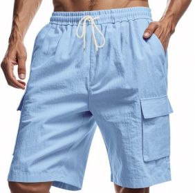 Loose Sports And Leisure Solid Color Linen Drawstring Shorts (Option: XXL-Light Blue)