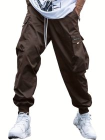 Multi-pocket Cargo Pants Men's Casual Hip-Hop Drawstring Trousers Outdoor Streetwear Sports Pant (Option: Dark Brown-XL)