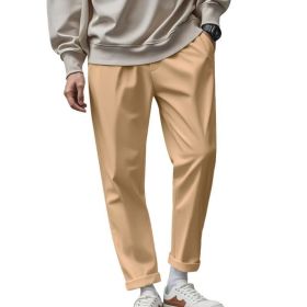 Men's Trousers With Pockets Casual Loose Comfortable Quick-drying Waist-tied Pants (Option: Khaki-L)