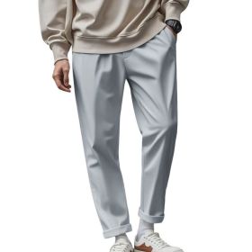 Men's Trousers With Pockets Casual Loose Comfortable Quick-drying Waist-tied Pants (Option: Gray-L)