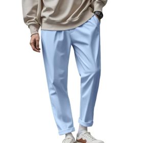 Men's Trousers With Pockets Casual Loose Comfortable Quick-drying Waist-tied Pants (Option: Light Blue-L)