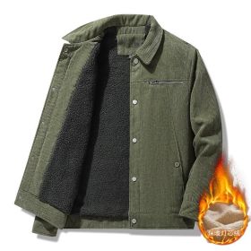 Winter Slim Retro Lapels Thick Corduroy Jacket (Option: Army green-4XL)