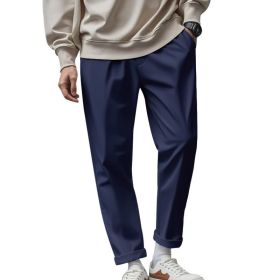 Men's Trousers With Pockets Casual Loose Comfortable Quick-drying Waist-tied Pants (Option: Navy Blue-L)