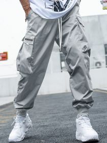 Multi-pocket Cargo Pants Men's Casual Hip-Hop Drawstring Trousers Outdoor Streetwear Sports Pant (Option: Slabstone Gray-XL)