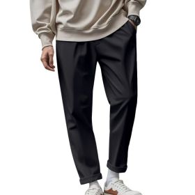 Men's Trousers With Pockets Casual Loose Comfortable Quick-drying Waist-tied Pants (Option: Black-L)