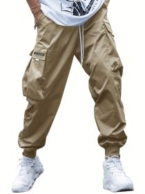 Multi-pocket Cargo Pants Men's Casual Hip-Hop Drawstring Trousers Outdoor Streetwear Sports Pant (Option: Khaki-XL)