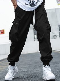 Multi-pocket Cargo Pants Men's Casual Hip-Hop Drawstring Trousers Outdoor Streetwear Sports Pant (Option: Black-XL)