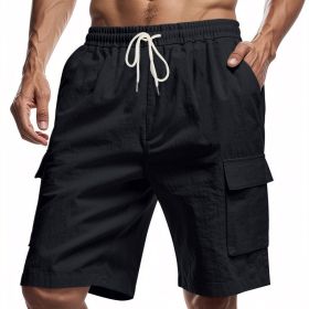 Loose Sports And Leisure Solid Color Linen Drawstring Shorts (Option: L-Black)