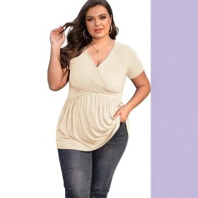 Women's Plus Size T-shirt V-neck Top (Option: Apricot-XXL)